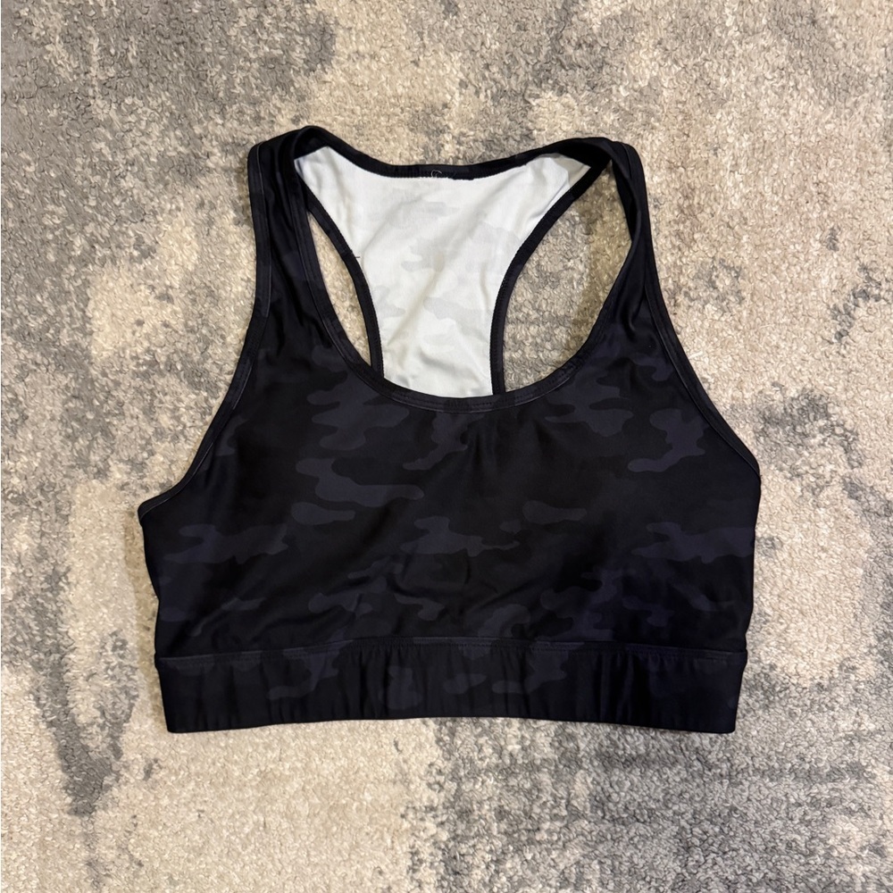 Fabletics Black Camo Racerback Sports Bra - Women Intimates & Sleepwear